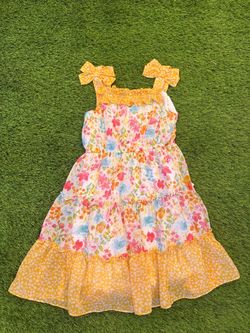 Girls Floral Tiered Dress with Bow Straps Size 7