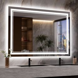 44 X 30 Inch LED Bathroom Mirror, Front Light And Backlit Lighted Vanity Mirror, Anti-Fog, Dimmable Memory, Shatterproof, Wall-Mounted