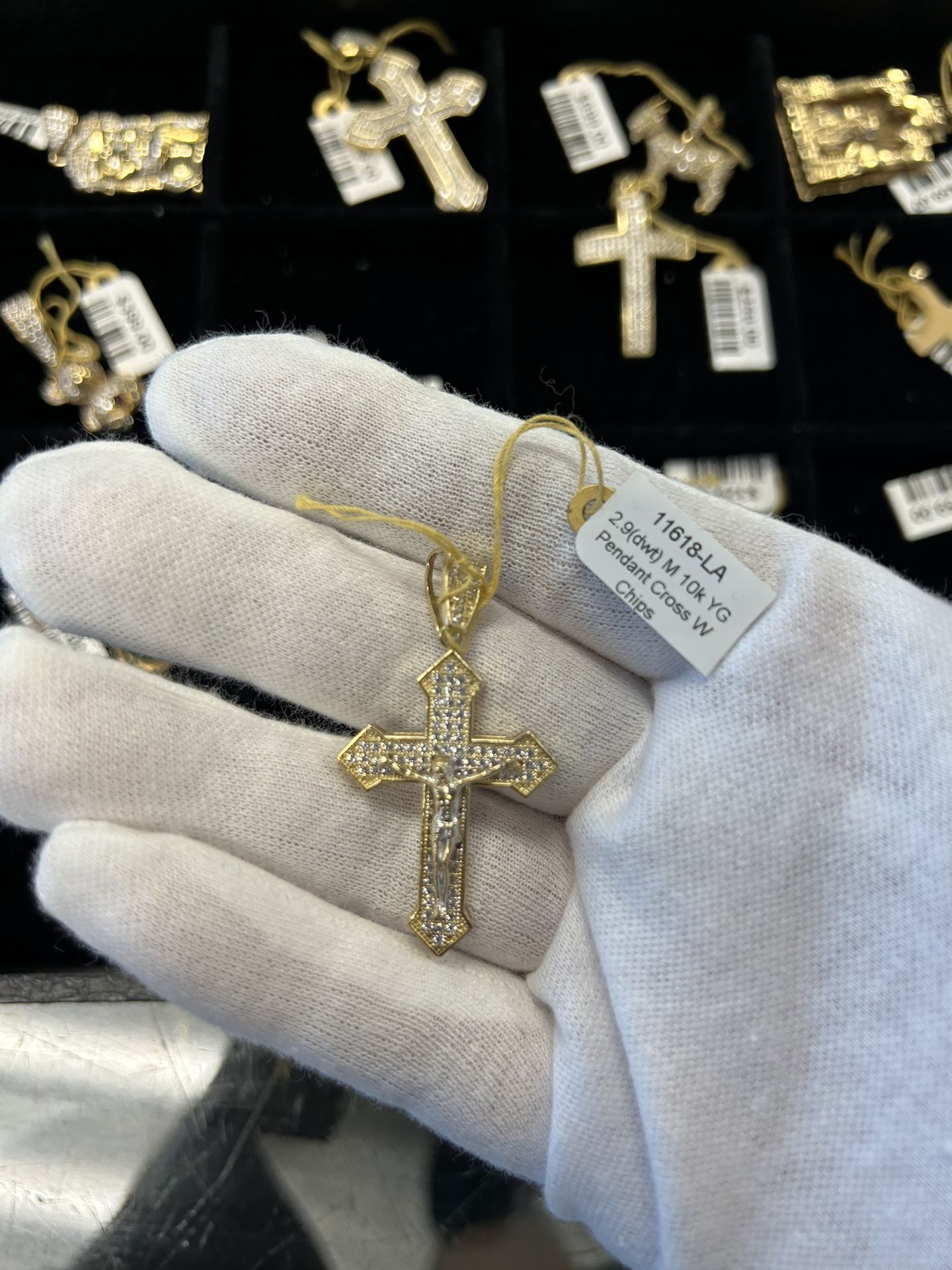 10K Gold Iced Out Cross Pendant