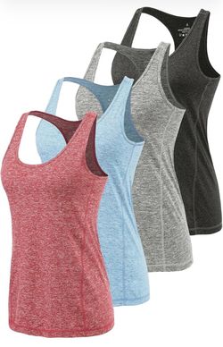 Air Curvey Workout Tank Tops for Women 4 Pack Yoga, Racerback, Athletic, Quick Dry, Activewear