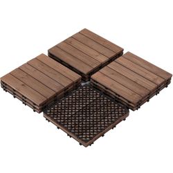 11PCS Interlocking Deck Tiles Outdoor Patio Floor,Brown