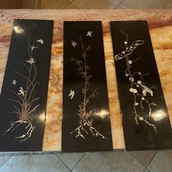 Asian Style Art Triptych Mother of Pearl 
