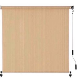 VICLLAX Outdoor Roller Shade 6' W×6' L, Patio Cordless Roller Blinds, Exterior Roll Up Shade with Spliced Design for Patio Porch Gazebo, Wheat