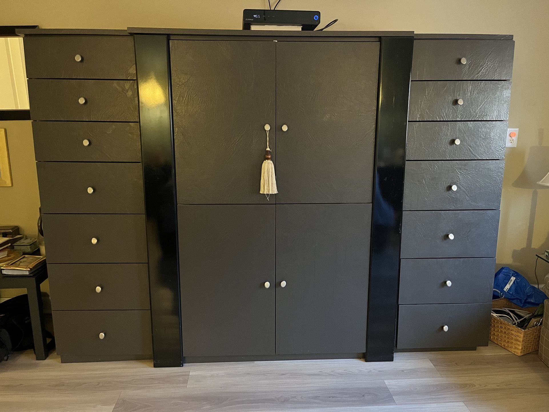 Large Black Wardrobe with Drawers