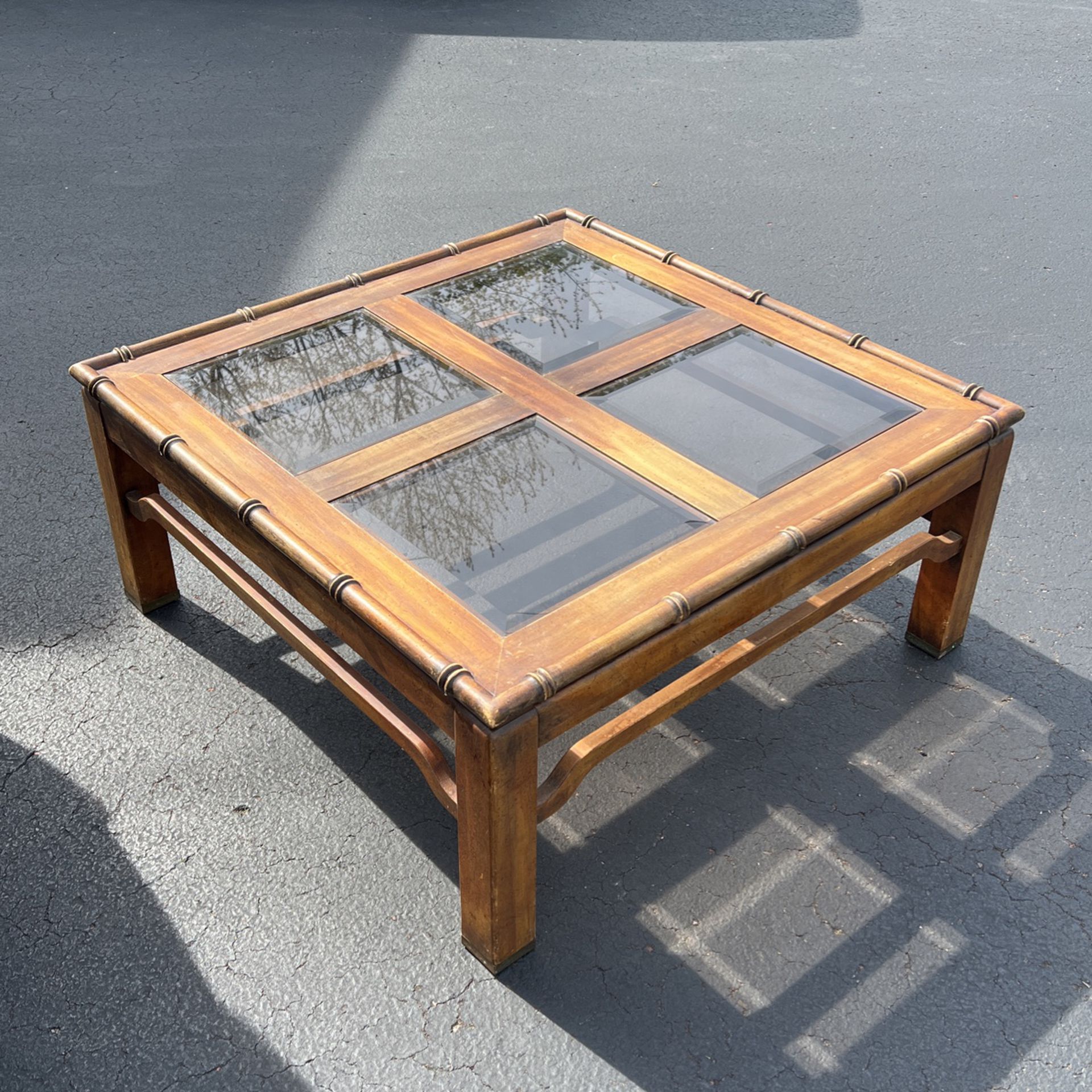 Elegant Wooden Coffee Table w/ Glass Panes
