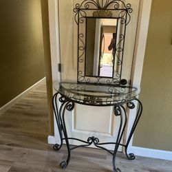 Wall Table Half Moon With Wall Mirror-Approx: 36”wX35”tX14”d - MAKE OFFER