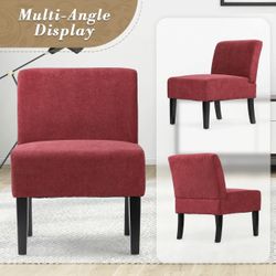 Armless Accent Chair for Living Room, Comfy Linen Fabric Upholstered Side Slipper Chair red