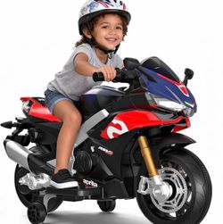 12V Licensed Aprilia RSV4 Electric  for Kids, Training Wheels, LED Headlight, Music, Batte
