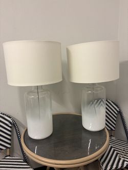 Pair of Glass Table Lamps with White Shades