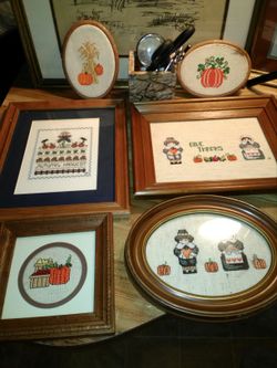 Hand make embroidery art framed lot