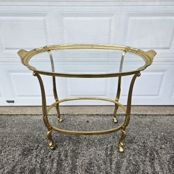 Vintage Solid Brass and Glass Top Serving Bar Cart 