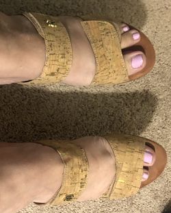 Helle Adjustable Strap Cork Gold Heels Shoes 9 Made In Spain 