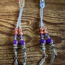 Silver Hair Clips With Beads And Silver Feather Charms 