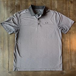 Under Armour Men’s Polo Large Gray Short Sleeve Pin Striped