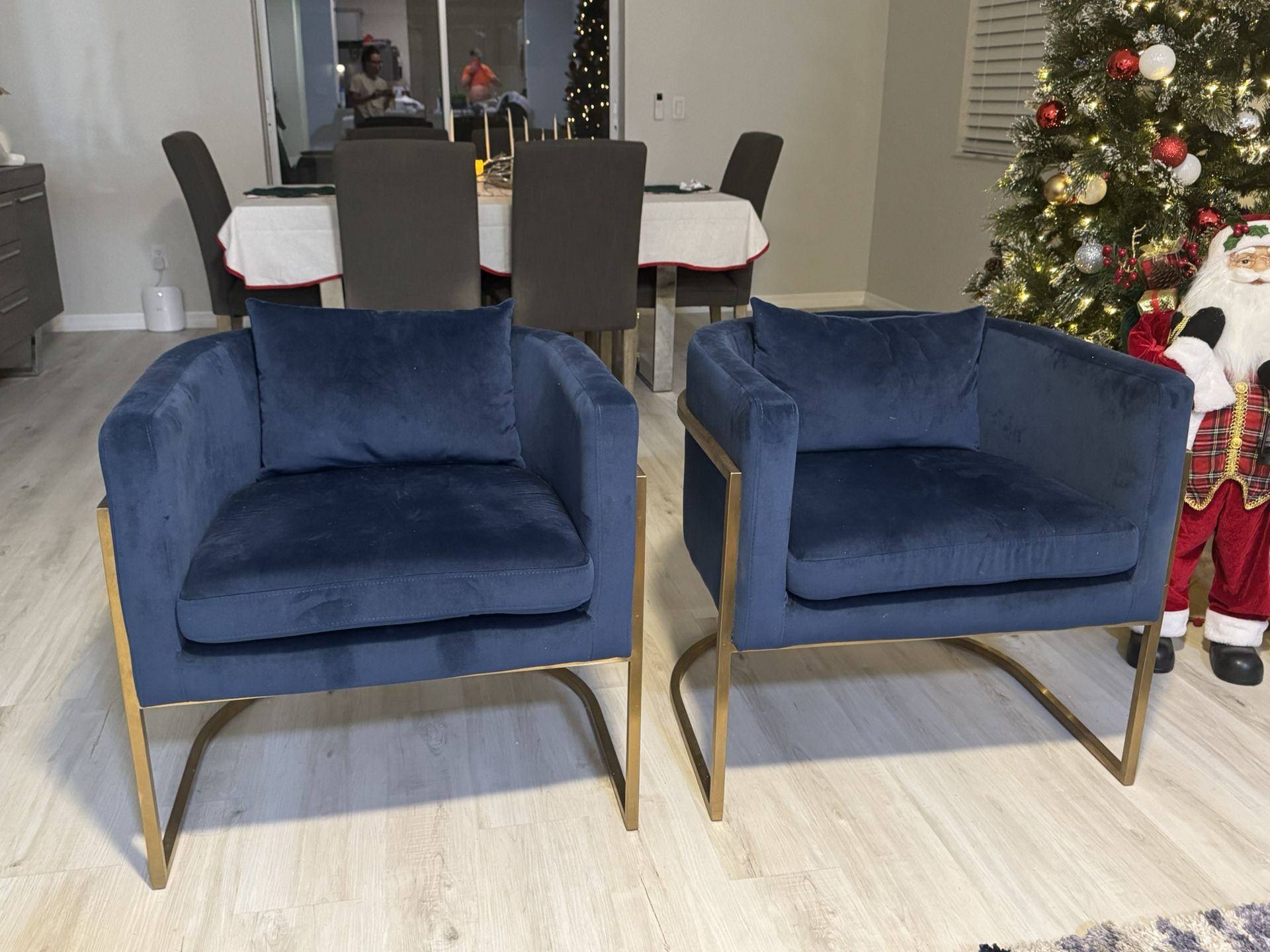 Navy Velvet Accent Chairs with Gold Legs – Set of 2