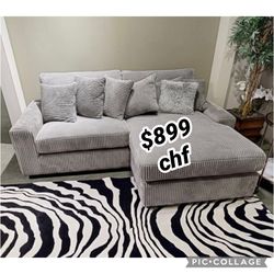Living room gray corduroy sectional sofa  //  Christmas Sale !