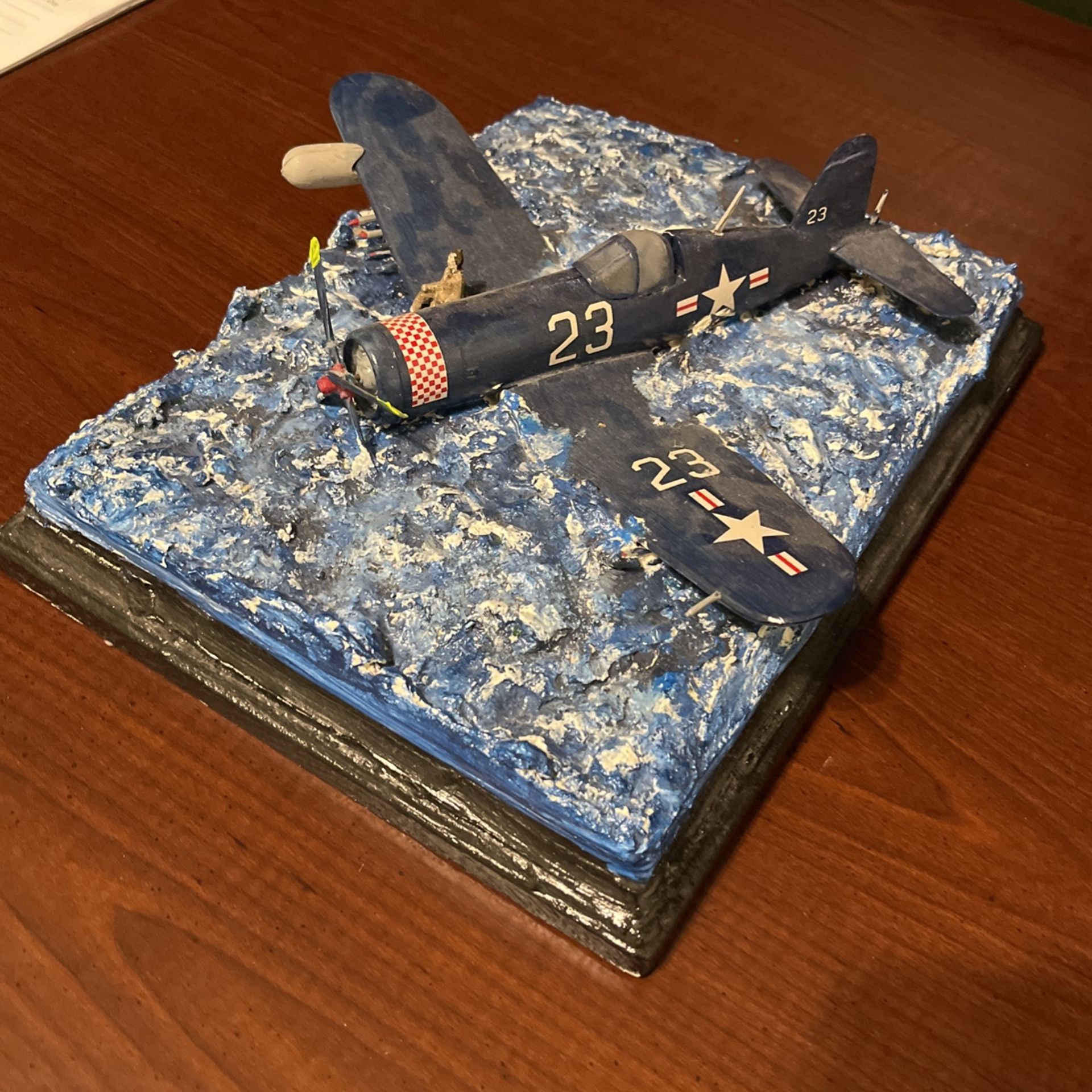 F4U Corsair Plywood Plaster Model Ocean Crash