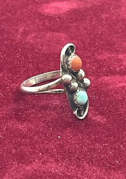 Estate Coral And Turquoise Ring 