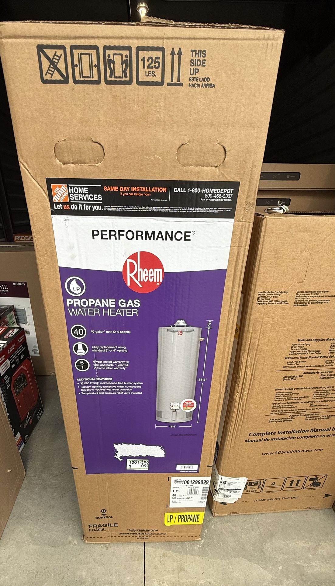 Rheem Performance 40 Gal. Tall 32,000 BTU Liquid Propane Water Heater