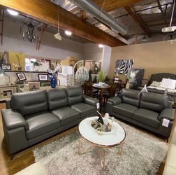 Top Grain Leather Dark Gray  Sofa Living Room Furniture