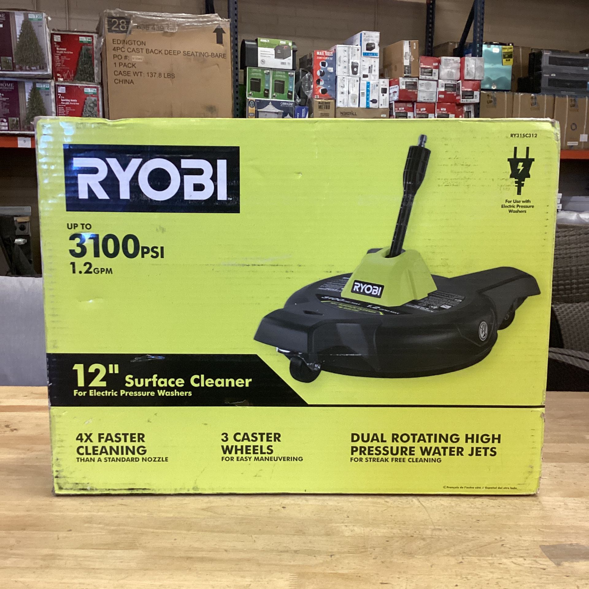 Ryobi 12 in. 3100 PSI Electric Pressure Washer Surface Cleaner with Caster Wheels