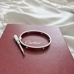 Cartier Love Bracelet – White Gold w/ 4 Diamonds – Size 17 – With Receipt & Screwdriver