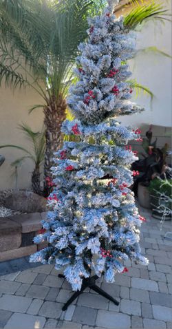 Flocked Lighted 7 Ft Christmas Tree
