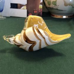 Amber Art Glass Sea Shell Hand Blown Glass Conch Figurine Paperweight Sculpture