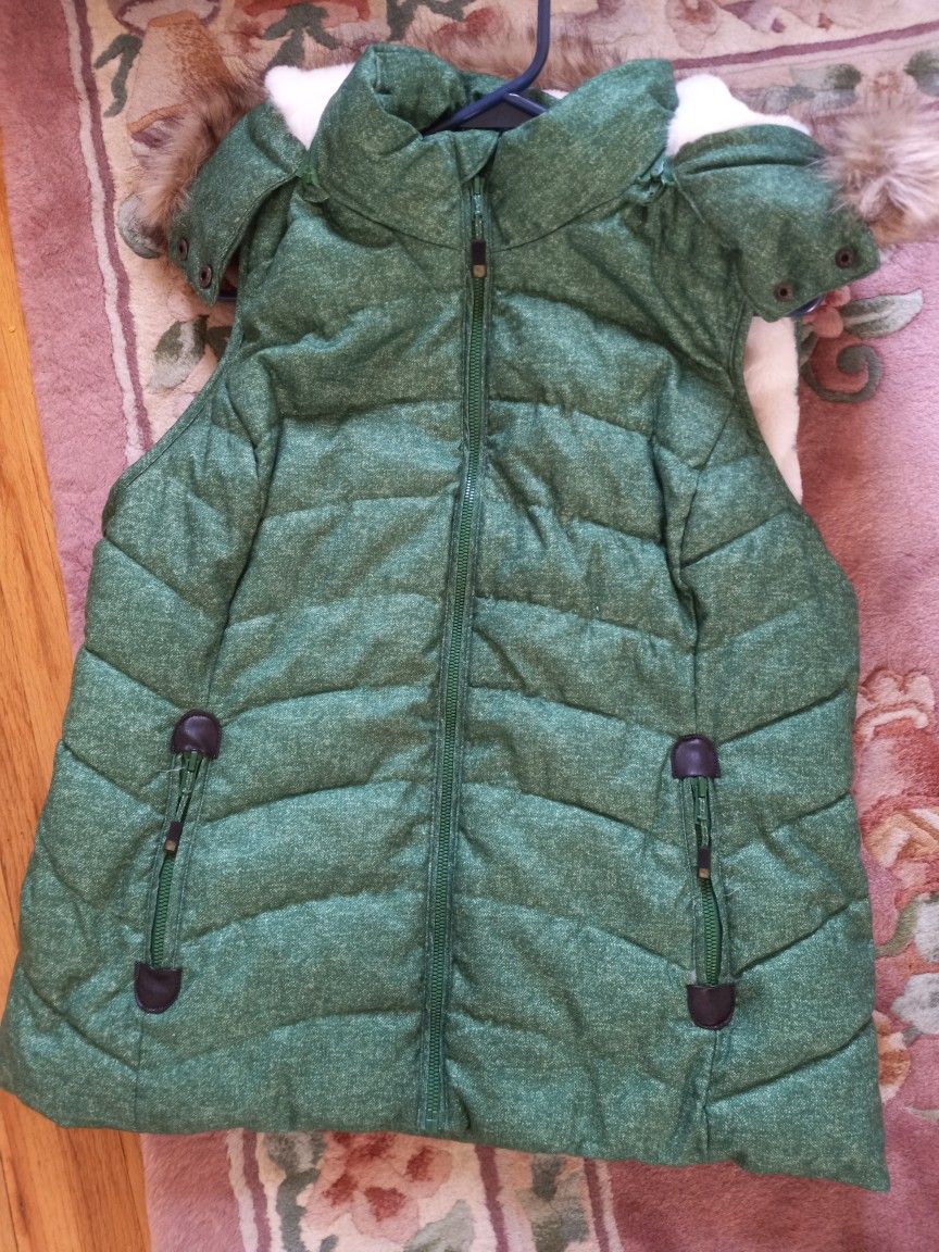 Green Tea Women's Puffer Vest Faux Fur Hood Size XL