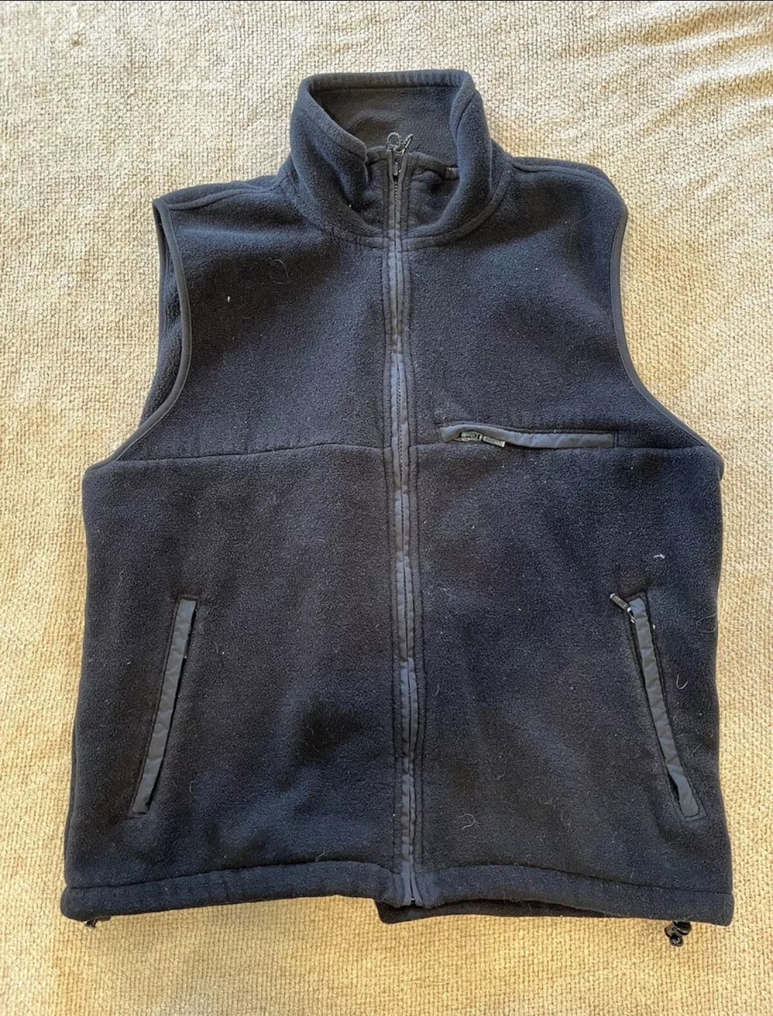 Eddie Bauer Mens Vest Fleece Black Polartec Vintage Zip Jacket Fall Coat Medium