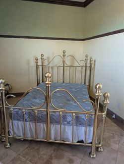 Vintage Solid Brass Queen Bed Frame | Traditional Scroll Design | Headboard & Footboard
