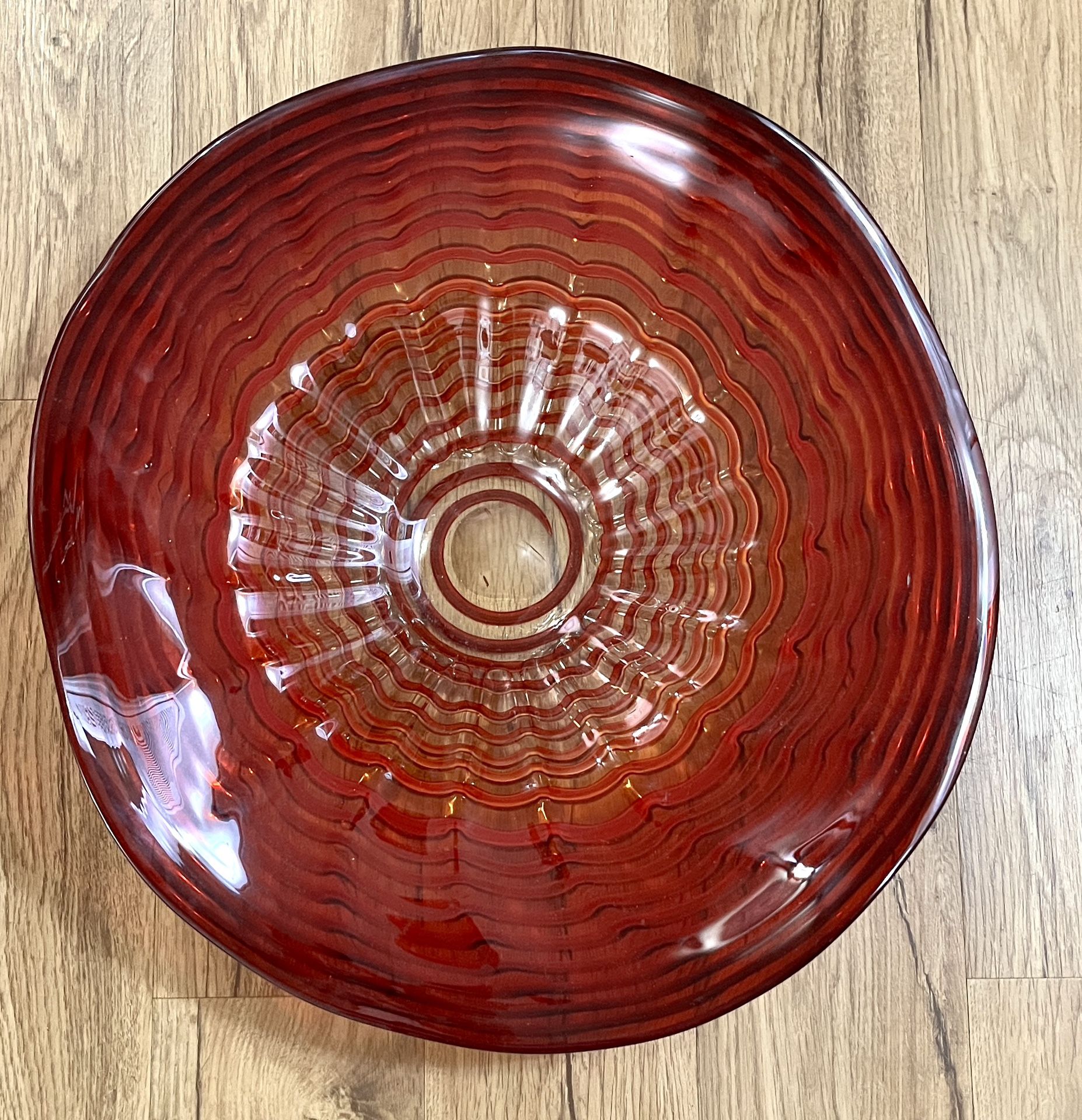 Vintage hand-blown Large Murano glass bowl Red Swirl 