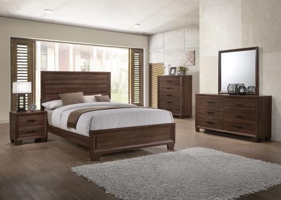 4PC QUEEN BEDROOM SET: QUEEN BED FRAME, DRESSER, MIRROR, NIGHTSTAND