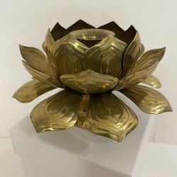MCM Feldman Hollywood Era Etched Brass Lotus Blossom Flower Candle Holder