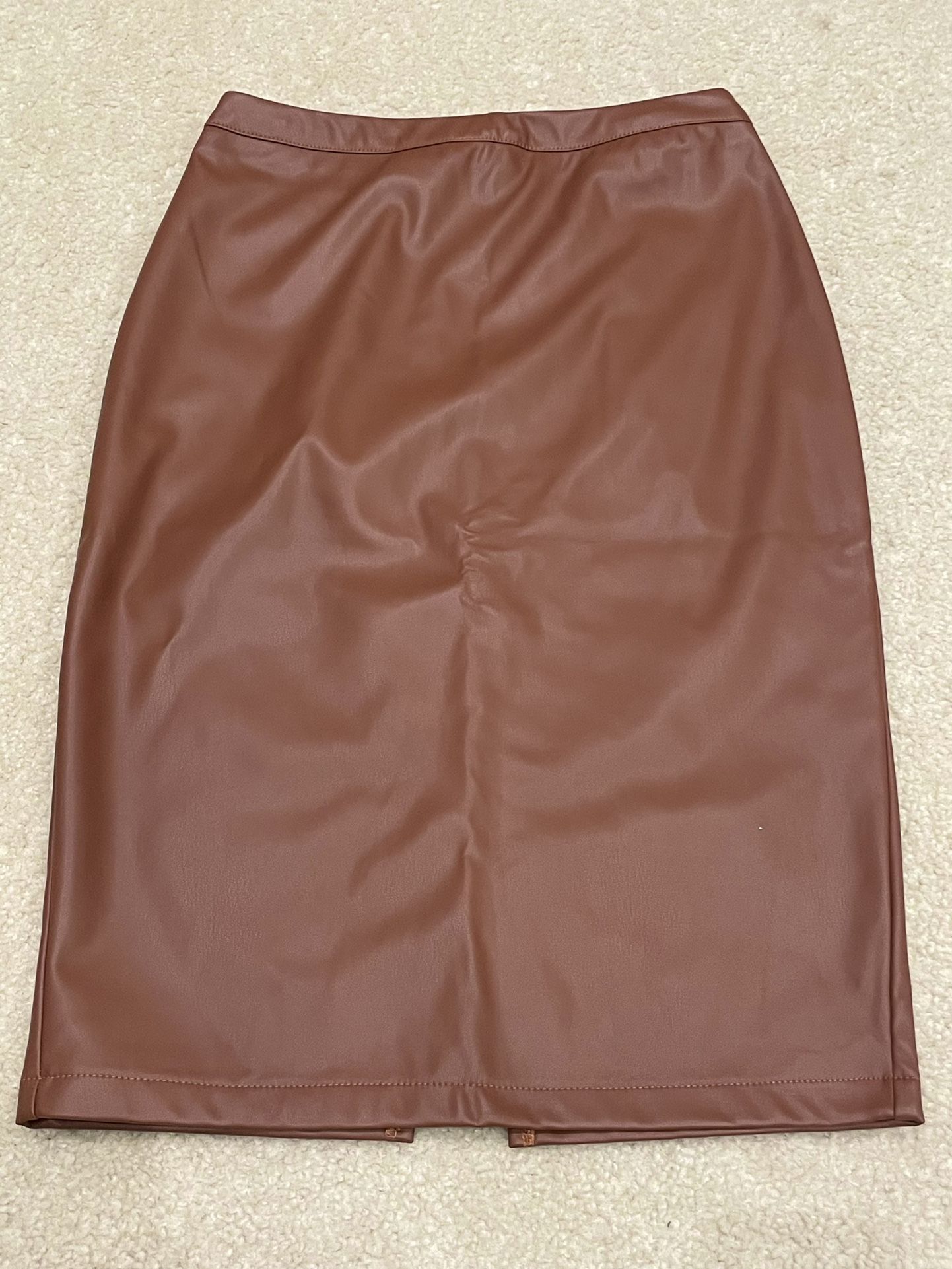 Brown Faux Leather Pencil Skirt