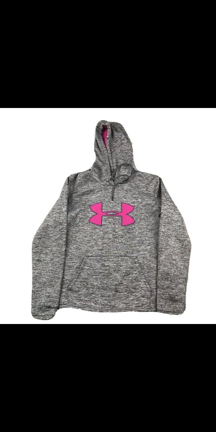 Under Armour Womens XS Heathered Logo Hot Pink Hoodie Sweatshirt Pocket