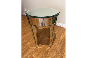 Round Mirrored Side Table with Glass Top