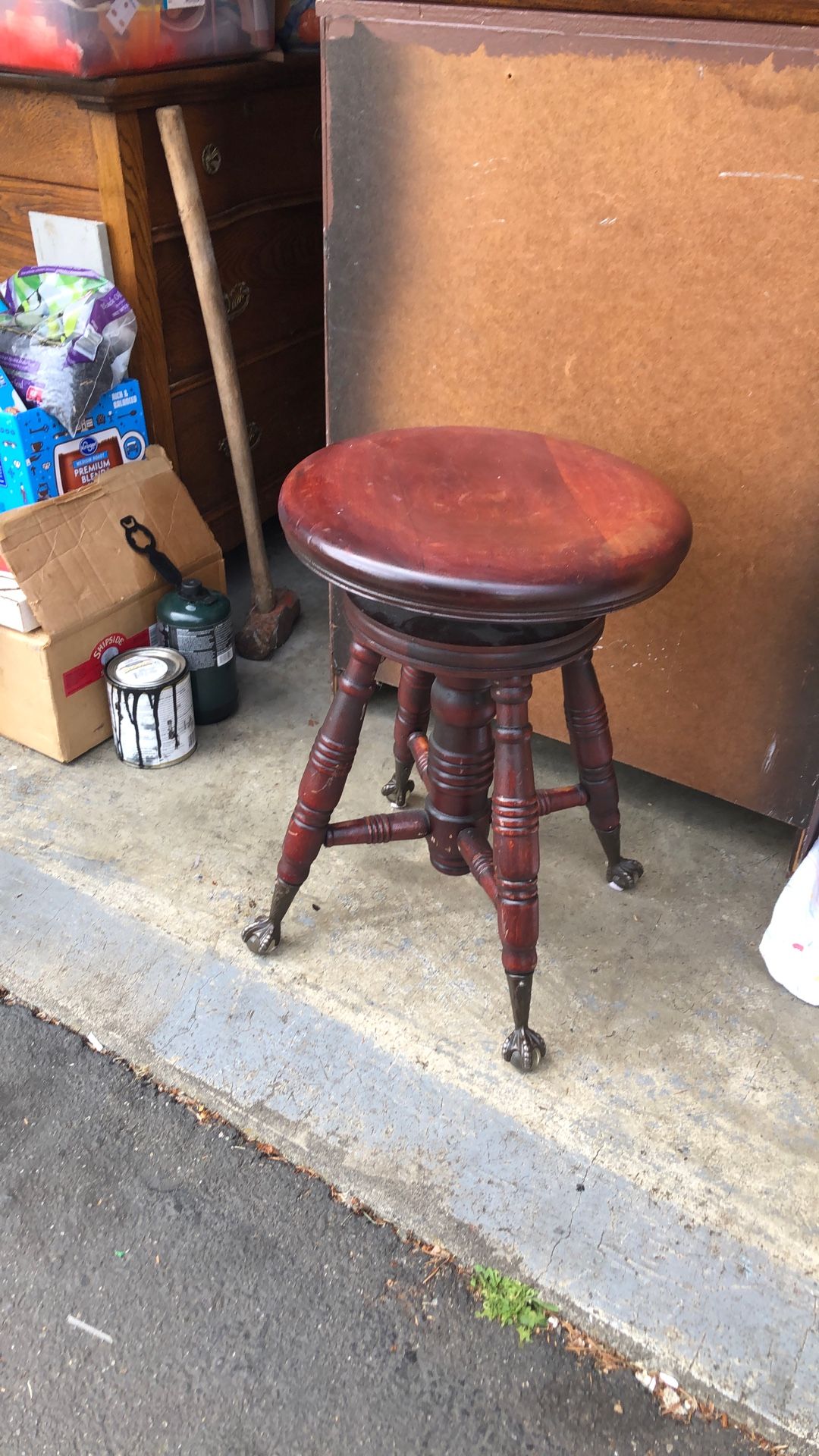 Mid century piano stool USA claw glass feet