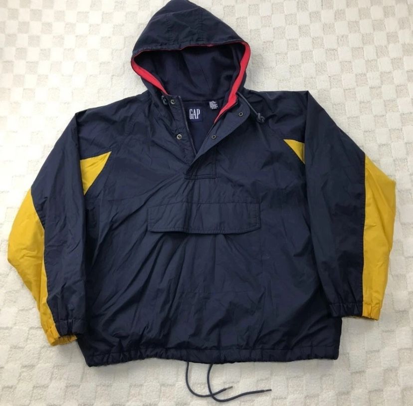 GAP VTG fleece lined Jacket Mens Large  Anorak Pullover 1/2 Zip Baggy Loose 90s