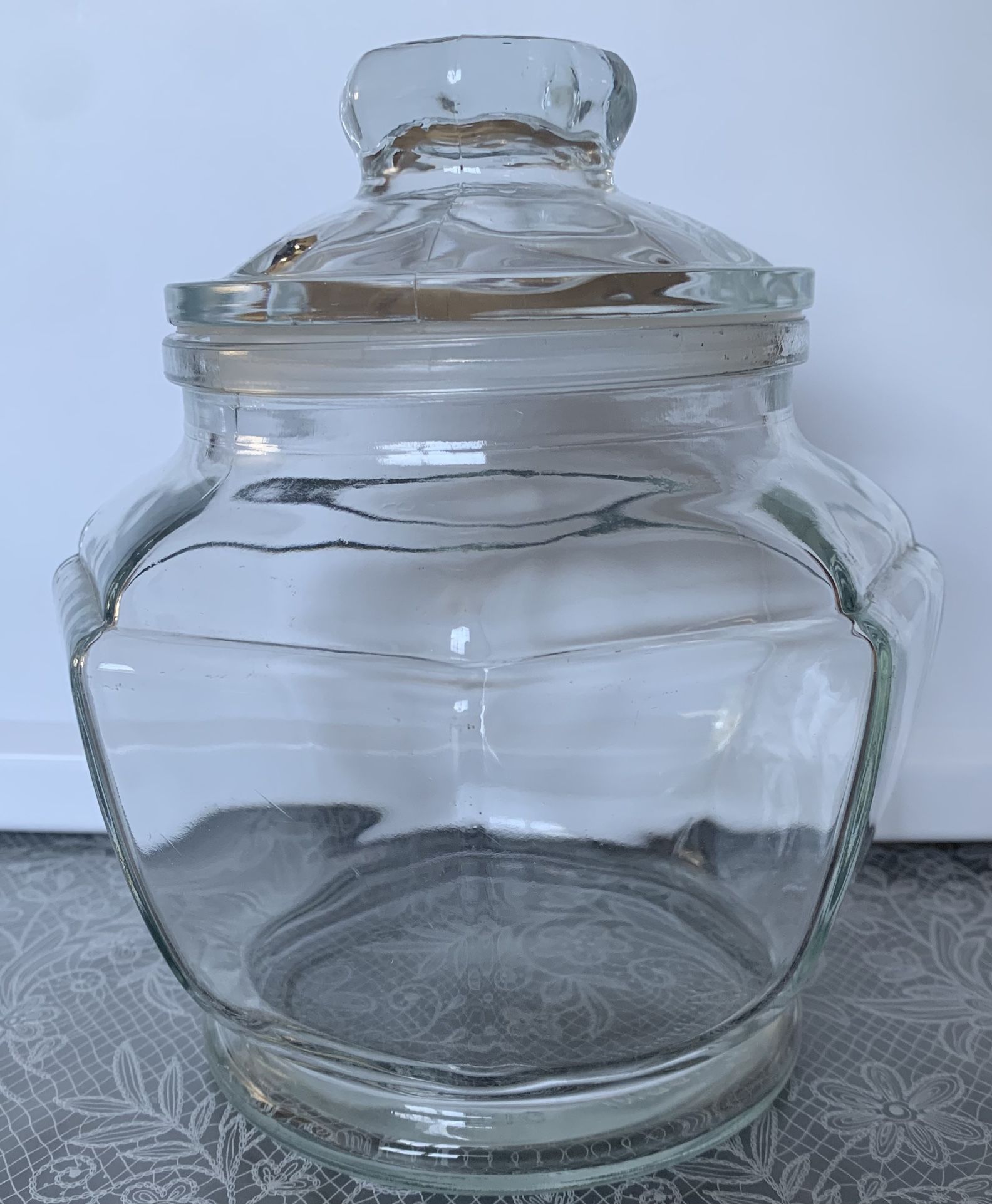 KIG Indonesian Glass Container W/ Lid And Seal 8” Tall