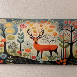 Canvas Art Deer In Forest w Colorful Landscape - 31.5”w X 16”h