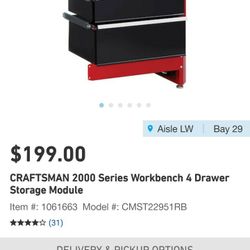 Craftsman 2000 Series Workbench 4 Drawer Storage Module