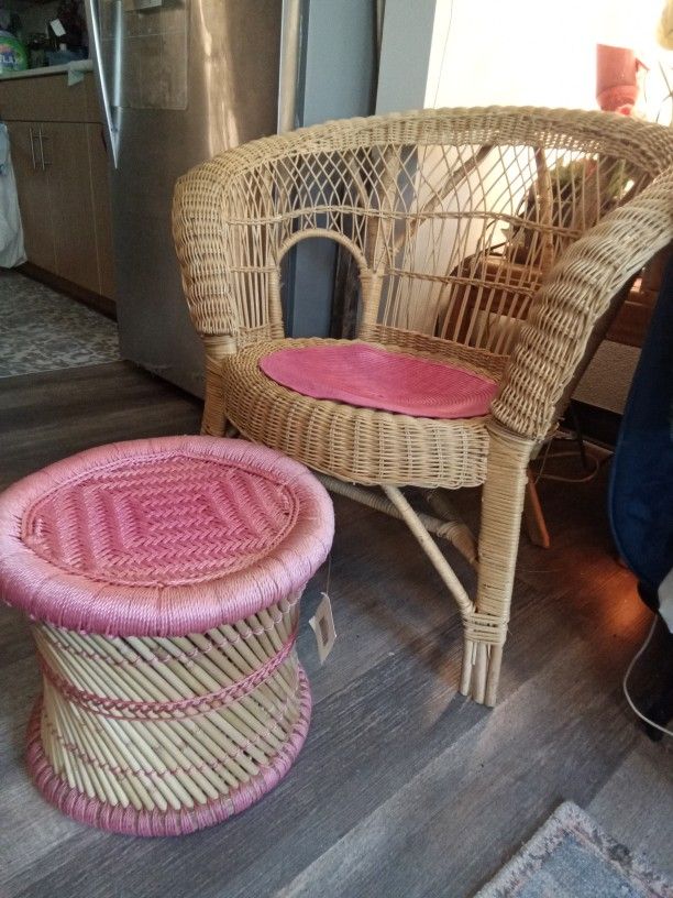 Boho Wicker Chair & Ottoman