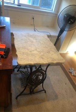 Antique Singer sewing machine wroughtIron Base with Italian Carrero Marble Fluted top