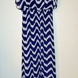 Lucy Love Villa Ivory & Navy Blue Print Maxi Dress 