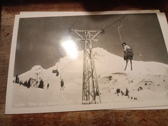 Two 1930's Postcards Silcox Hut, Magic Mile Chairlift At Timber Line Lodge Mt Hood, Oregon For Sale.