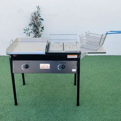 Taco Cart 17” Stainless Steel Top Griddle + Fryer Basket Outdoor Propane Plancha Para Tacos Freidora Vaporeras 