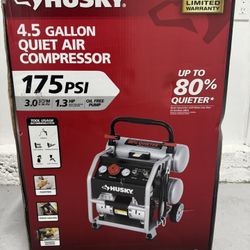 HUSKY 4.5 Gal. 175 PSI Portable Electric Oil-Free Quiet Twin Stack Jobsite Air Compressor w/Rubber Wheels and 2-Quick Couplers