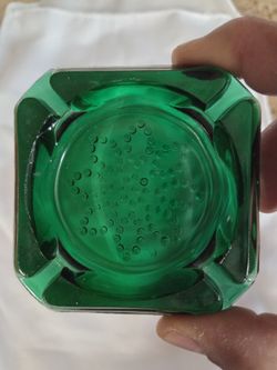 Antique Vintage Green Glass Ashtray