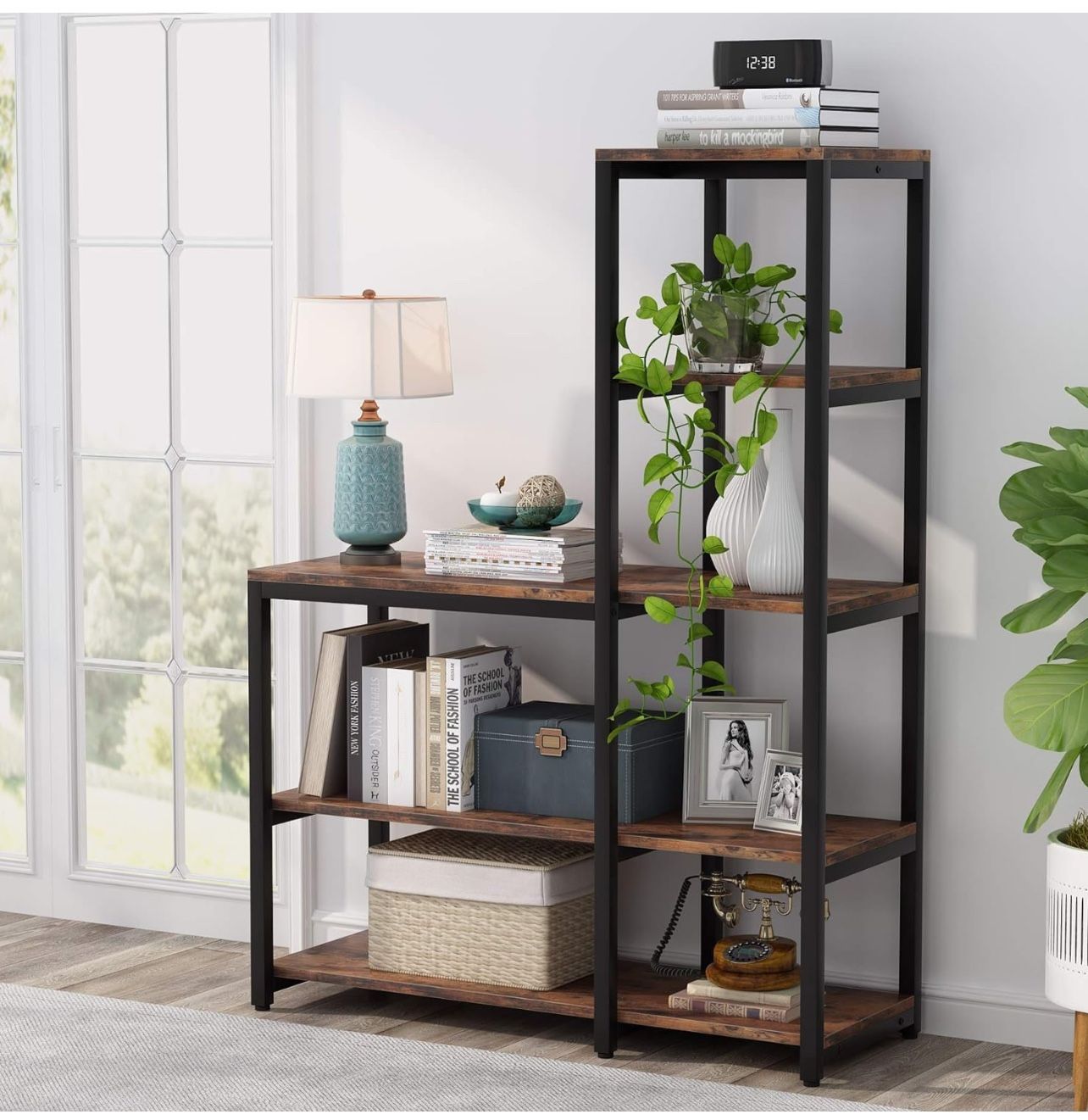 109 5-Tier Bookshelf, Ladder Corner Bookshelves Etagere Bookcase, 8 Shelves Display Rack Storage Shelf for Living Room Home Office